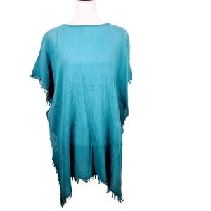 Eileen - OS - NWOT - Organic Cotton Caftan Tunic Blouse - Turquoise Teal